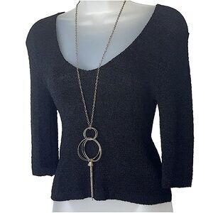 Y2K Bette Paige Black Scoop V Neck Quarter Sleeve Textured Thick Knit Top M